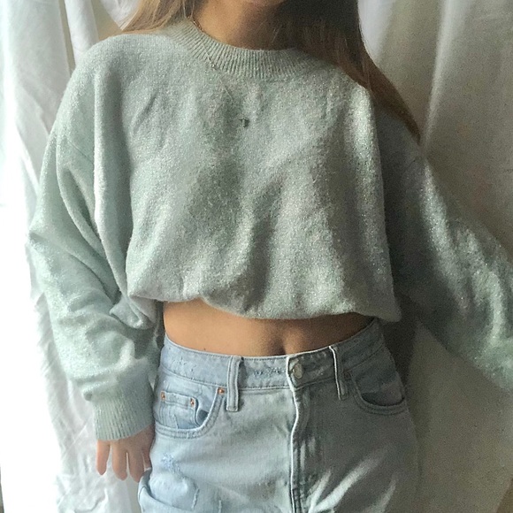 h&m sparkly qua blue green soft crewneck sweater - Picture 4 of 4